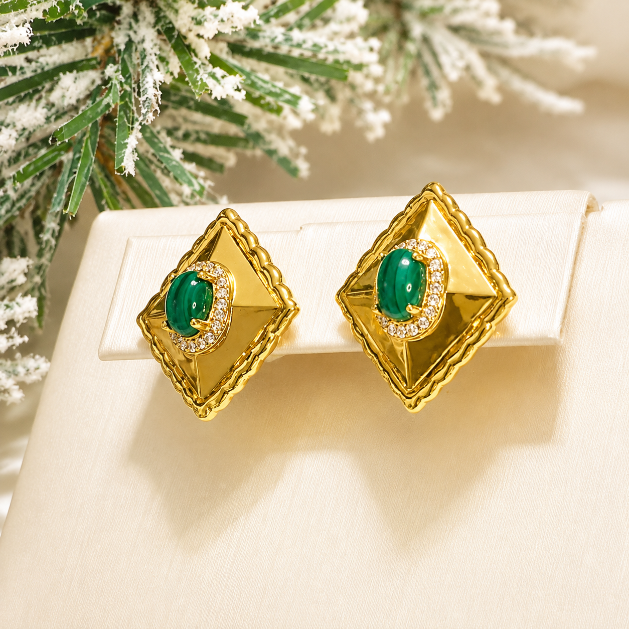 Malachite Diamond Stud Earrings